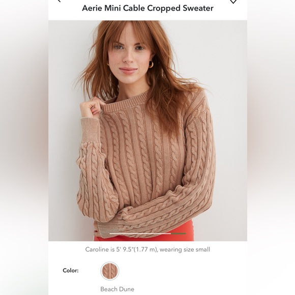NWT Aerie Mini 100% Cotton Cable Knit Cropped Sweater Beach Dune Women’s Small - Picture 2 of 14